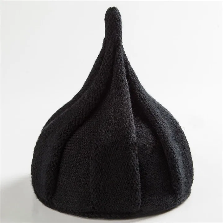 Вязаные Детские шапки с острым носком в виде репчатого лука, зимняя шапка для мальчиков и девочек, теплые шапочки, милая скручивающаяся шапка, Gorros Invierno, подарок для детей - Цвет: black