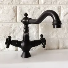 Поворотный носик водопроводной воды Масло втирают Черный бронзовый Двойной Ручкой Одно Отверстие Кухня раковина и Ванная комната кран бассейна смесителя anf360