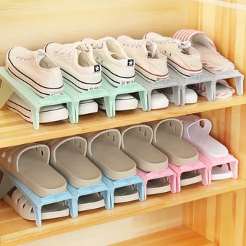 

5pcs Plastic Shoes Organizers Rack Space Saving Shoes Storage Display Rack Double Layer Shoebox Stand Shelf For Living Room
