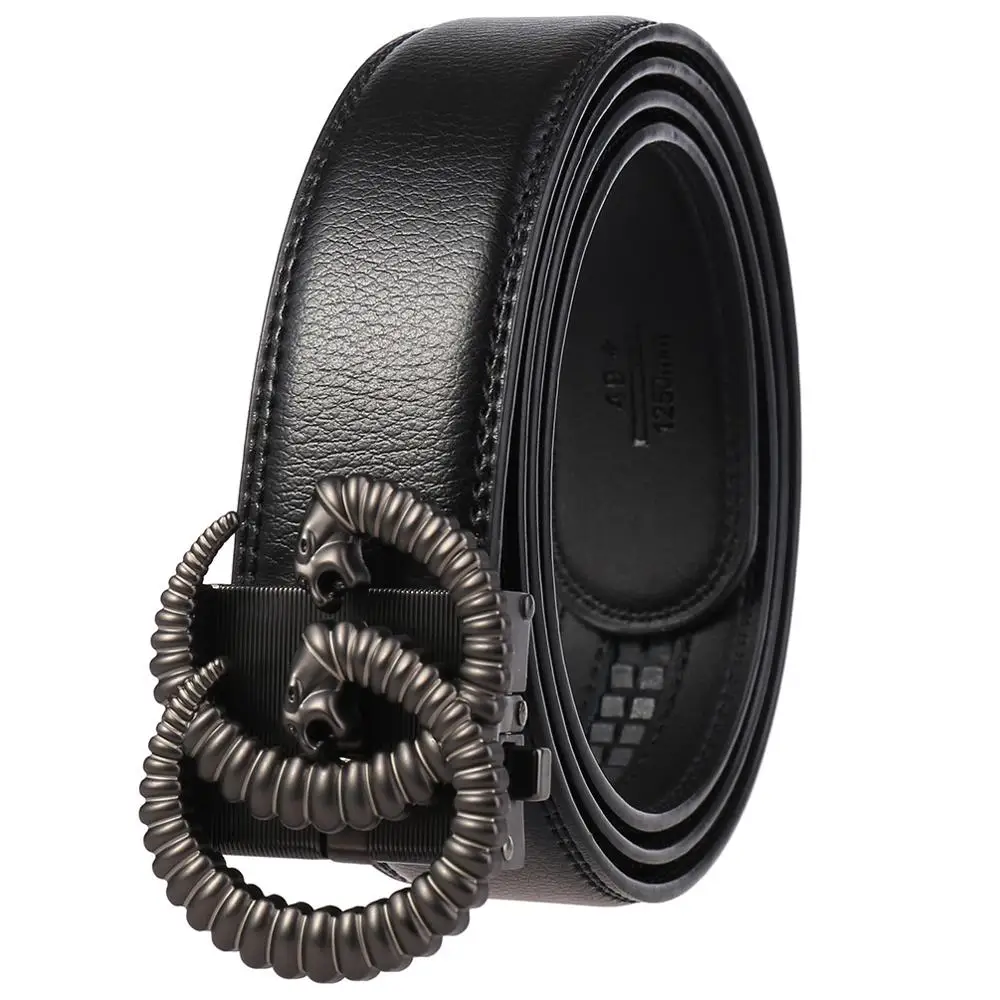 

Mens Automatic Buckle Belt Leather Belts Waist Ratchet Waistband Leisure New BS163