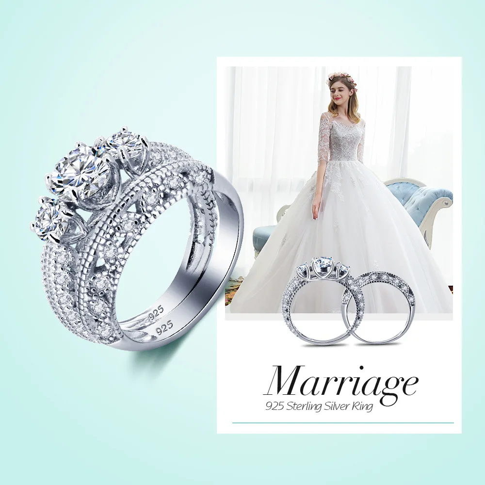 Luxury Brand Jewelry 925 Silver Ring Aaa Zircon Crystal Engagement Ring 925 Silver Jewelry