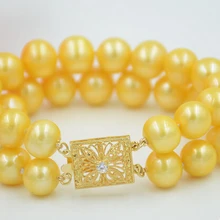 P4736 а. а.+ 2row " 12 мм круглый GOLEDN пресной воды искусственного жемчуга BRACELETNoble стиль естественно прекрасно jewe быстрая