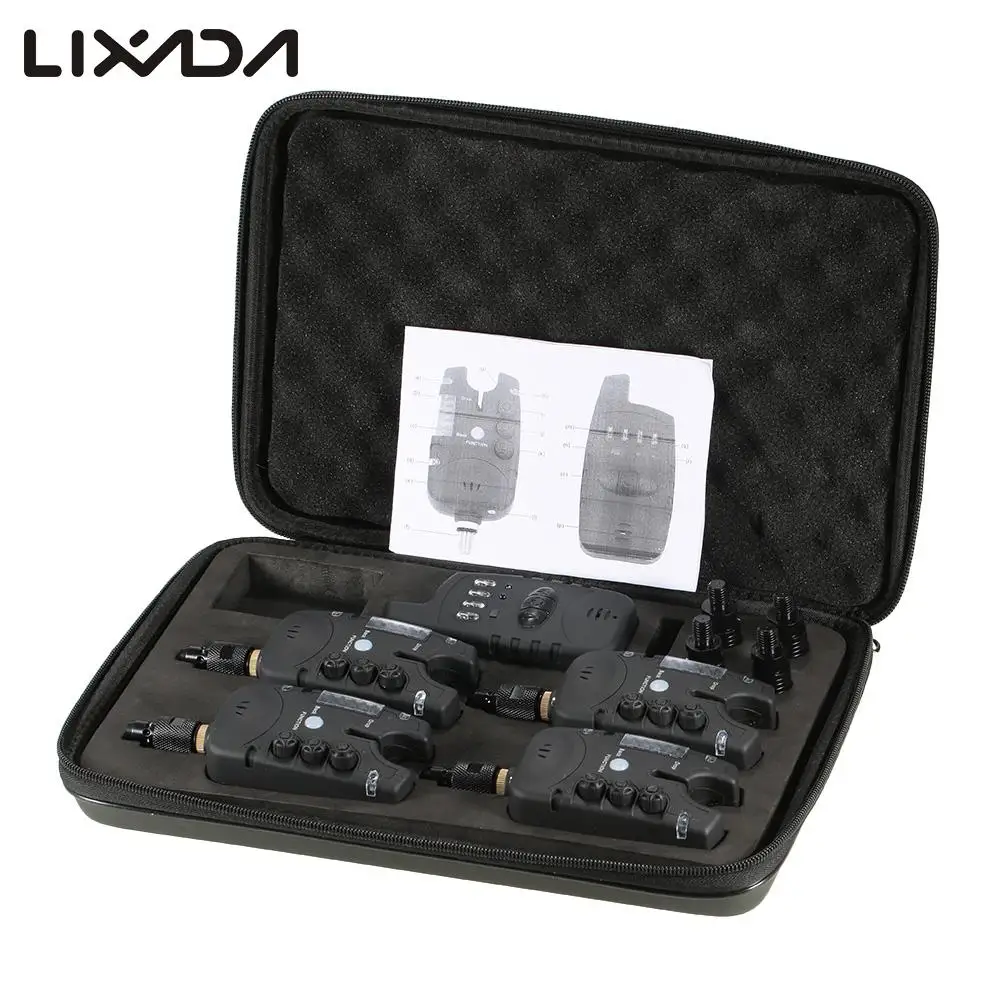 

Lixada Fishing Bite Alarm Set 1 Receiver + 4 Transmitter 6 LED 256 variable codes Adjustable sensitivity volume tone Pesca