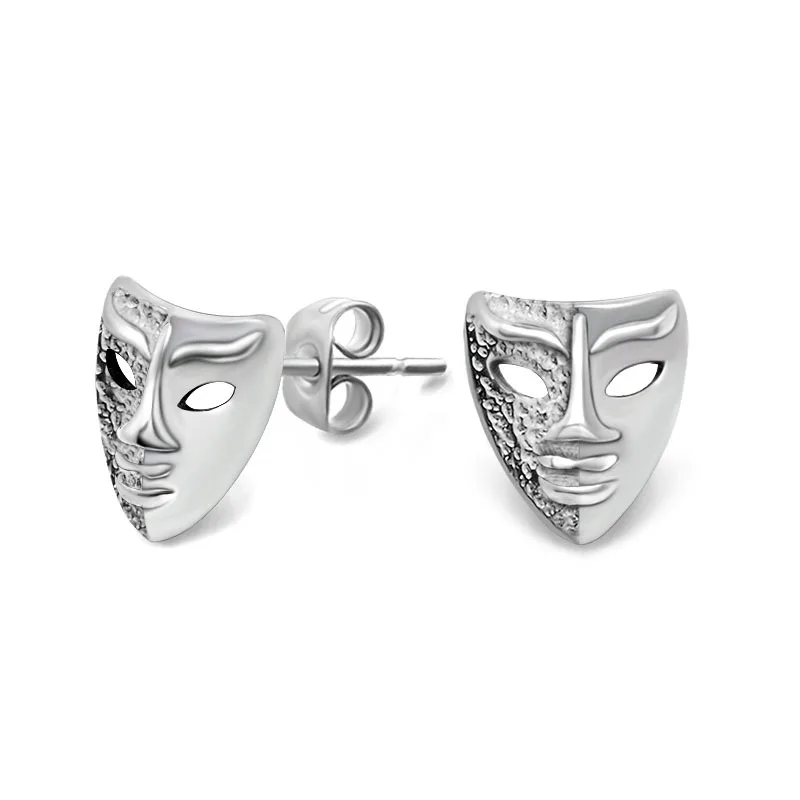 

Titanium Steel Mask Stud Earrings for Men Women Masks Vintage Metal Unisex Fashion Jewelry Wholesale
