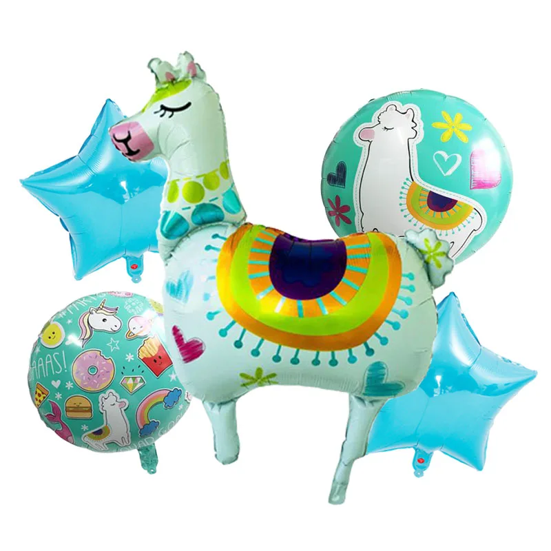 

5pcs Llama Foil Balloons Birthday Party Decorations Kids Cartoon Globos Inflatable Toys Round llama Helium Baloon Party Supplies