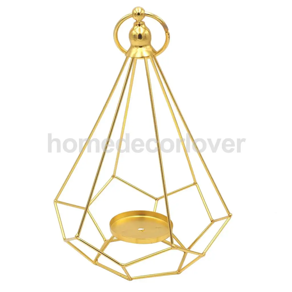 Geometric Diamond Shaped Alloy Framed Tea Light Candle Holder Candlestick for Cafe Bar Hanging Decor Photo Props