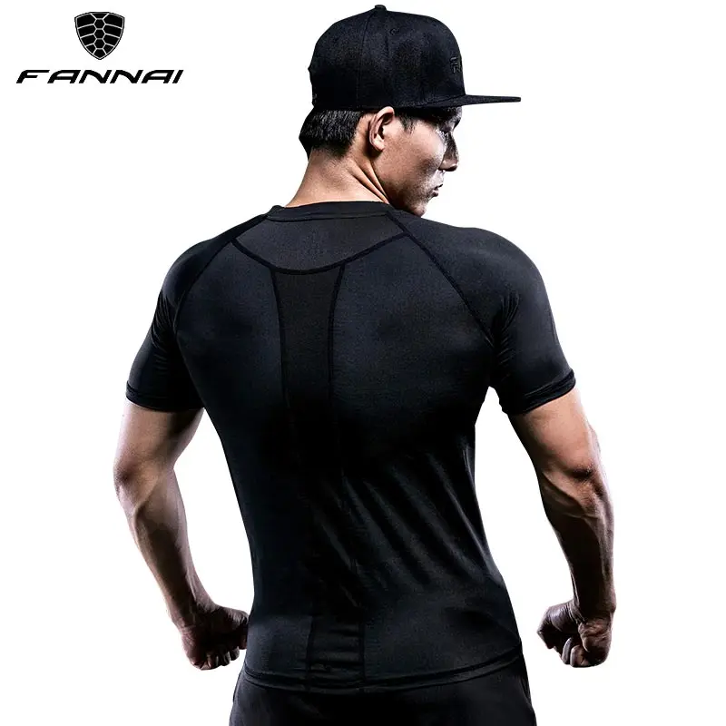 

FANNAI Gym tshirt Running shirts Men Compression Shirt Sport Bodybuilding Fitness Tight Rashgard Short Sleeve Dry Fit Sportswear