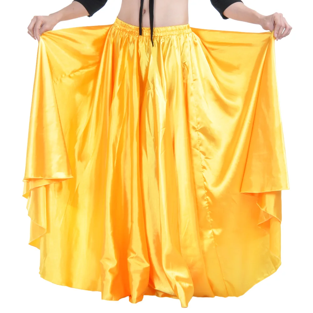 Танец живота 360 градусов профессиональная танцевальная юбка Женская атласная танцевальная юбка юбки фламенко танец живота юбка 14 цветов - Цвет: Yellow