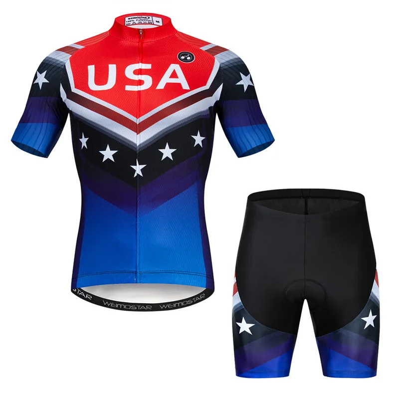 Mens Cycling Jersey Bib Short Kit Bicycle Bike Shirt Team USA Flag Star Clothing
