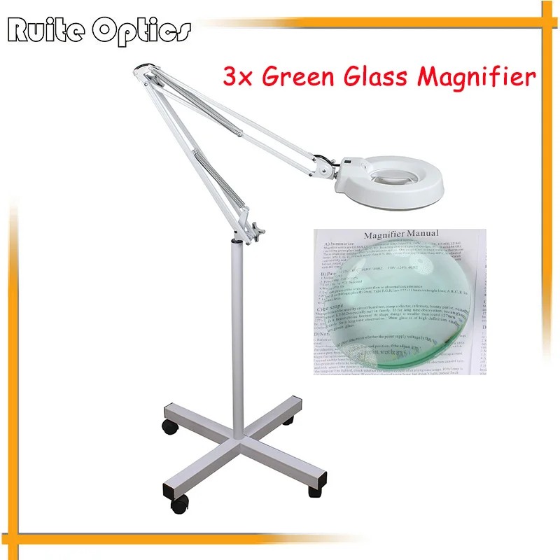 220V 3x Floor Stand Green Optical Glass Lens LED Illuminated Big Magnifying Glass Large Lamp Magnifer with LED Light