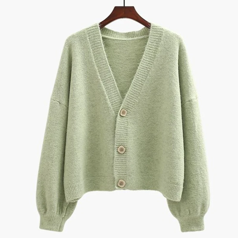 

2019 Spring Autumn Loose Long Sleeve V-neck Knitted Sweater Coat Knitted Sweater Cardigan Women Female Tops Outwear LP480