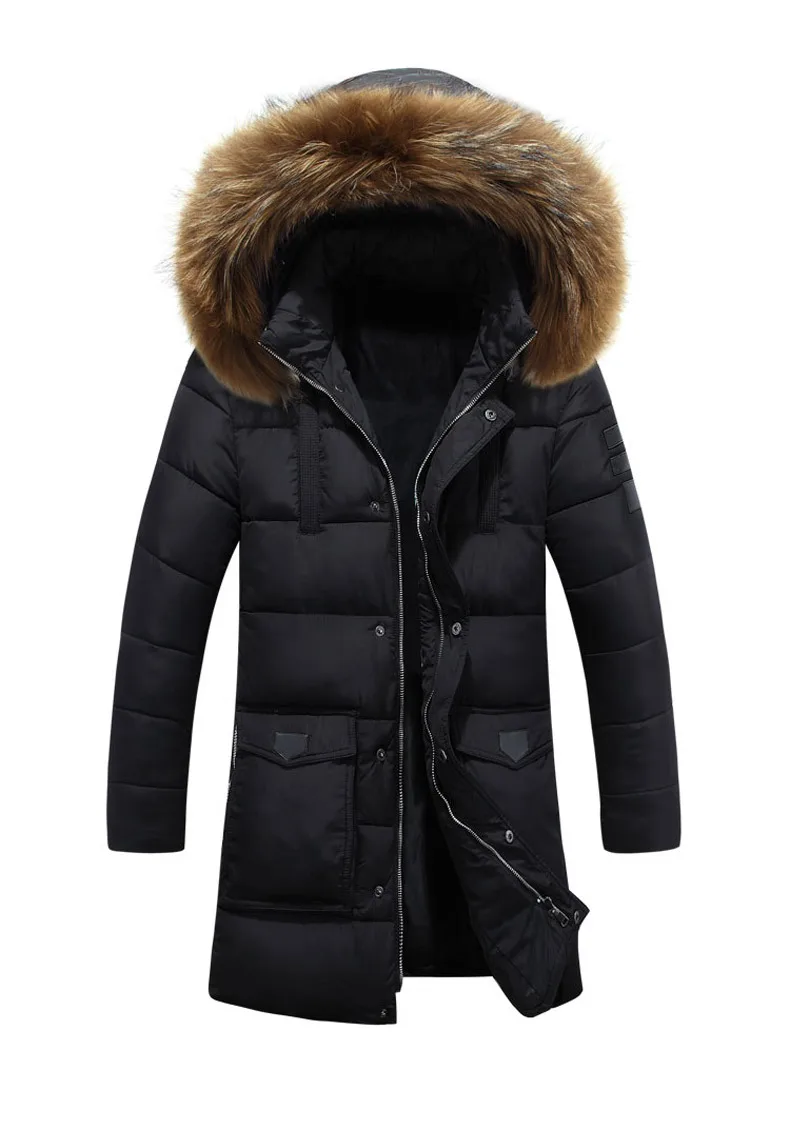 Пуховик Мужская зимняя куртка мужская Высококачественная Меховая куртка с капюшоном толстое длинное пальто для мужчин меховой воротник плюс размер 3XL