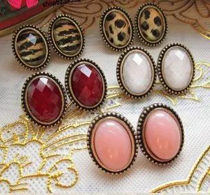 

Fashion Hot Selling New Style Vintage Colorful Gem Noble Women Alloy Stud Earrings E49