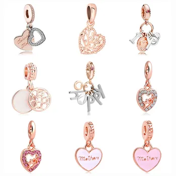 

2019 new 1pc mother's day gift rose pink gold mom l love you family mother diy bead Fit Pandora Charm Bracelet for women F054