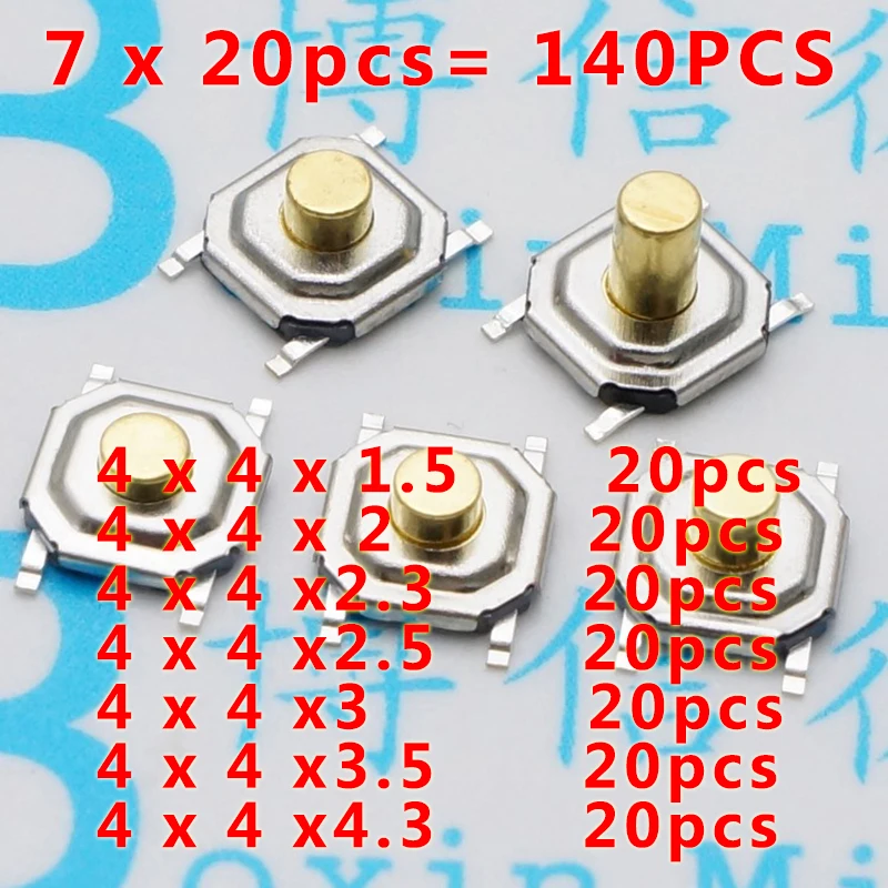 140 шт. 4*4*1,5/2/2,3/2,5/3/3,5/4,3 мм) бусины типа «жемчужины», перламутровый цвет SMD Сенсорная Кнопка Микропереключатель водоустойчивая медная крышка 4 булавки комплект