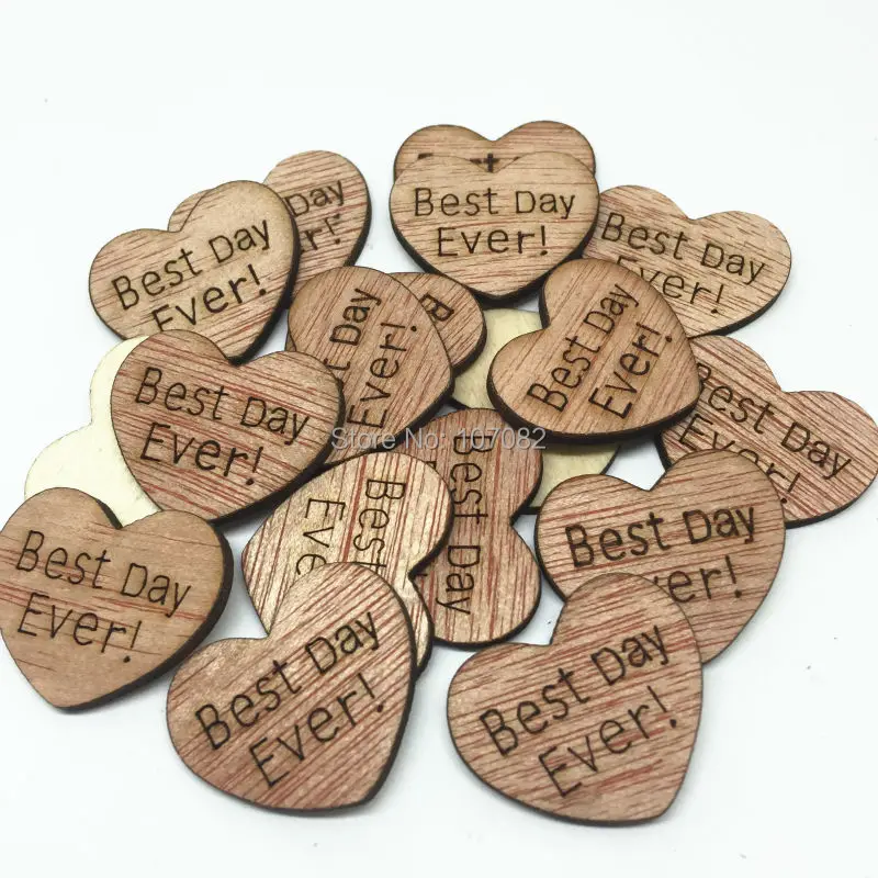 100pcs 25mm Best Day Ever Wood Heart Embellishments Shabby Chic Wood Heart Embellishments Shabby Chic