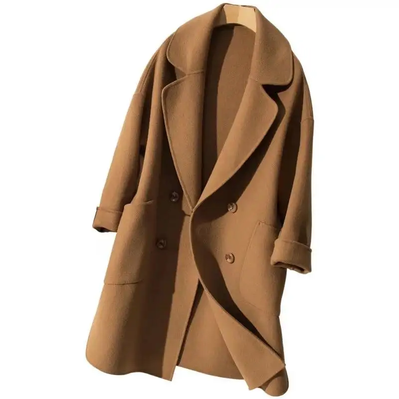 

2019 Autumn Winter New 100 % Wool Coat Women's Long Loose Pure Cashmere Two-Sided Woolen Couture Female Wool Blends Overcoat M90