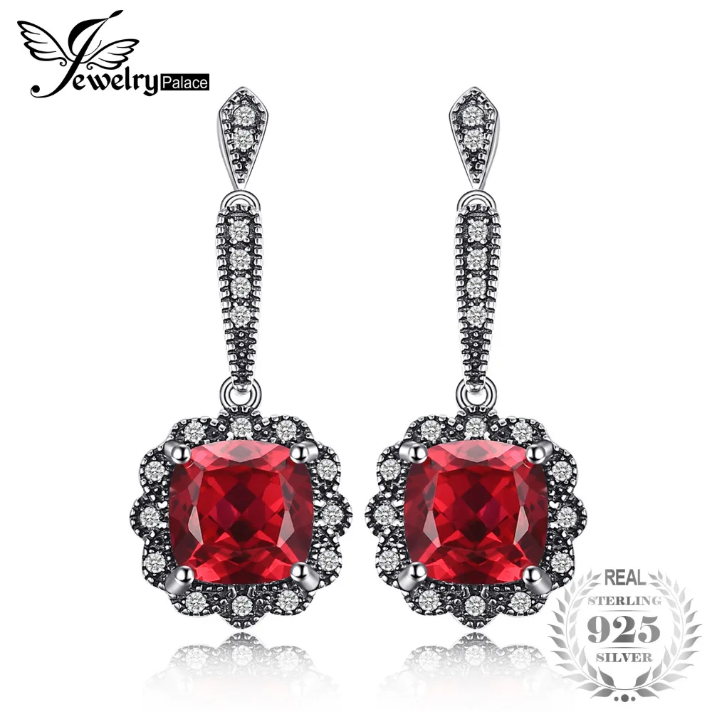 

JewelryPalace Vintage 4.5ct Square Created Ruby Drop Earrings 925 Sterling Silver Fine Jewelry Nice Gift For Woman/Wife/daughter