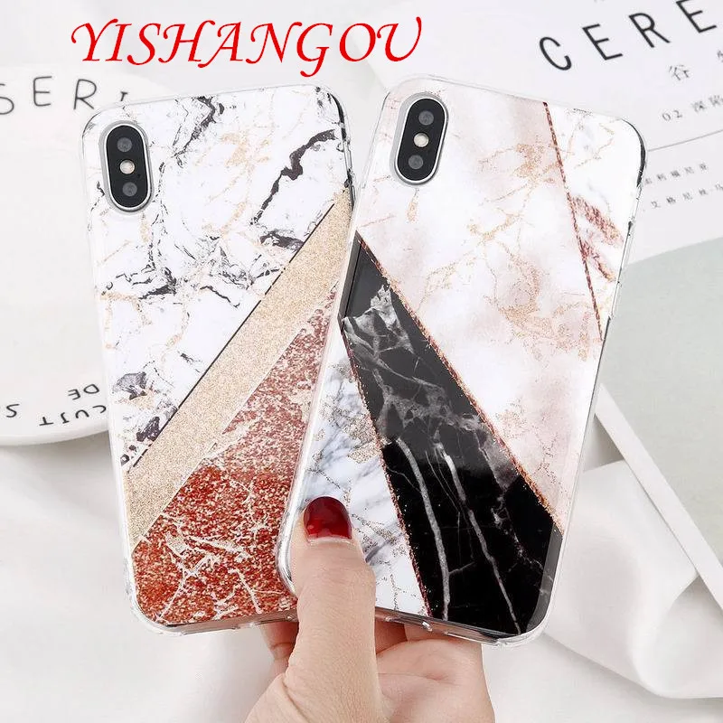 

YISHANGOU Splice Stitching Marble Phone Case For iPhone X 6 6S 7 8 Plus 5 5S SE For iPod Touch 5 6 Colorful Soft Silicon Cover