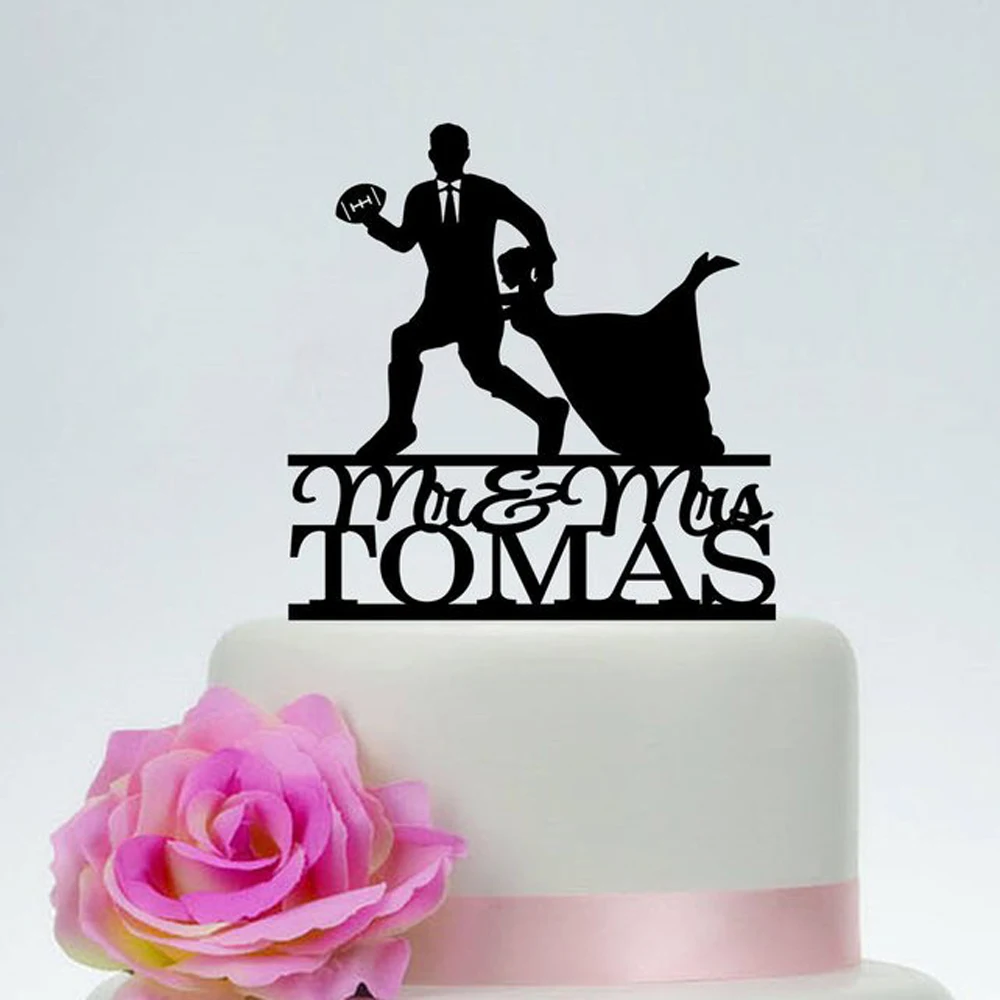 Personalized Wedding Cake Topper Rugby Wedding,American football cake topper,Funny Mr and Mrs Cake Topper with Bride & groom