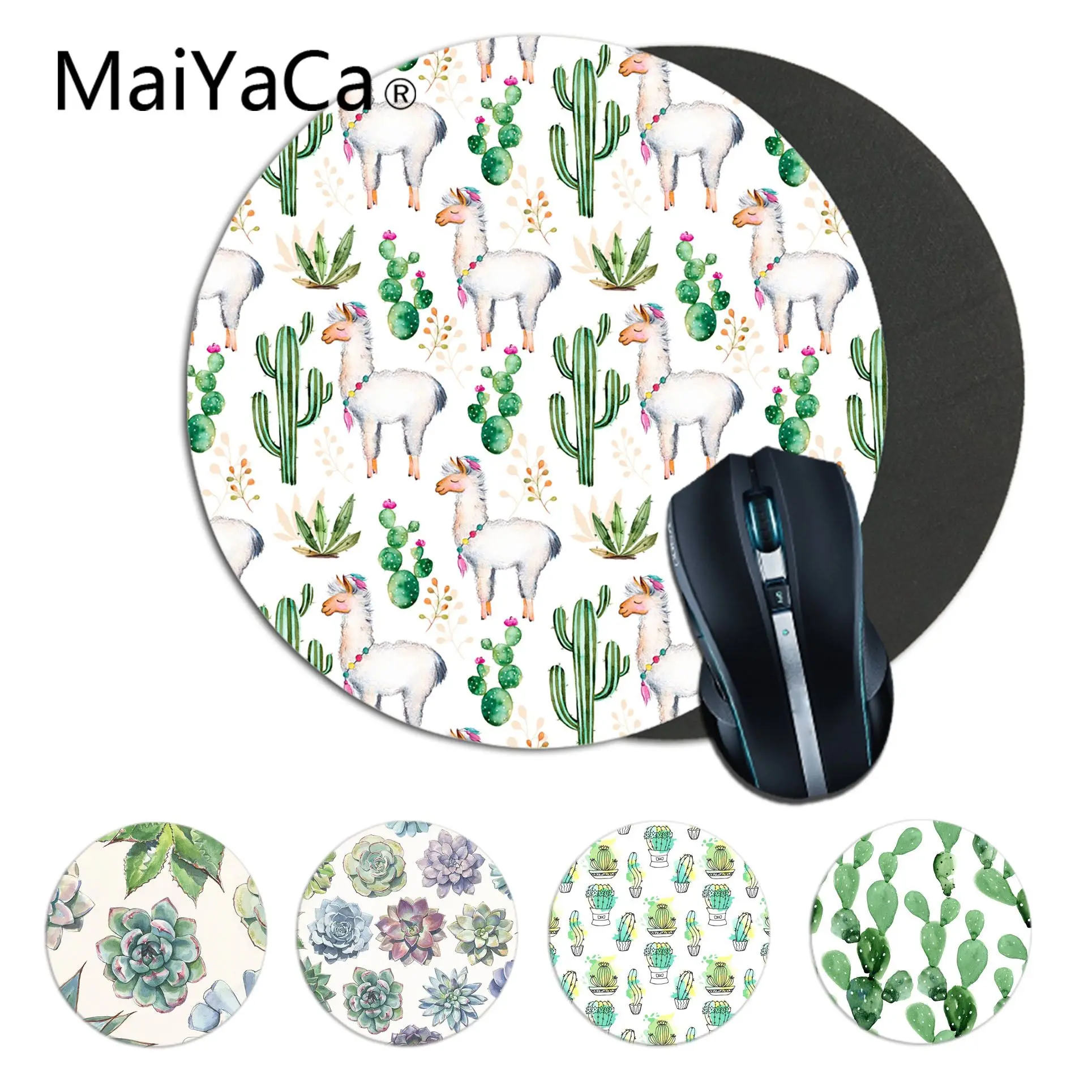 

Maiyaca Cactus succulent Alpacas Watercolor Game Round Mousepad gaming Mouse pad Rug For PC Laptop Notebook gamer desk pad