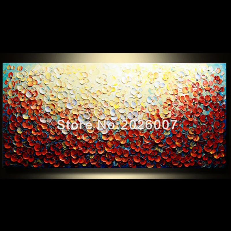 

Hand Painted Abstract Landscape Multi-color Red Floral Thick Palette Knife Oil Painting On Canva Modern Home Decoration