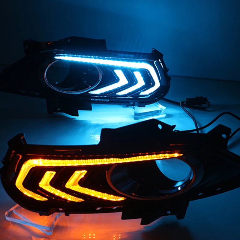 

Car Flashing 1pair For Ford Mondeo Fusion 2013 2014 2015 2016 Led DRL Daytime Running Light car styling With Fog Lamp Hole
