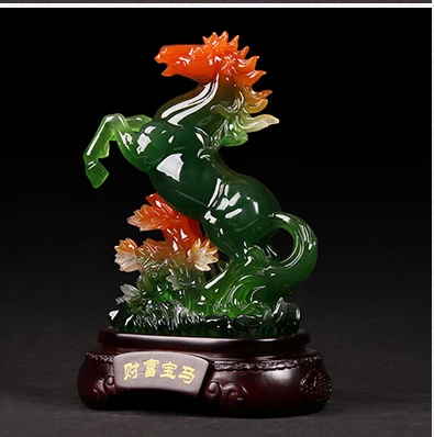 

35cm LARGE --2019 business office efficacious FENG SHUI Talisman Protection Money Drawing HORSE jade color ART Sculpture statue