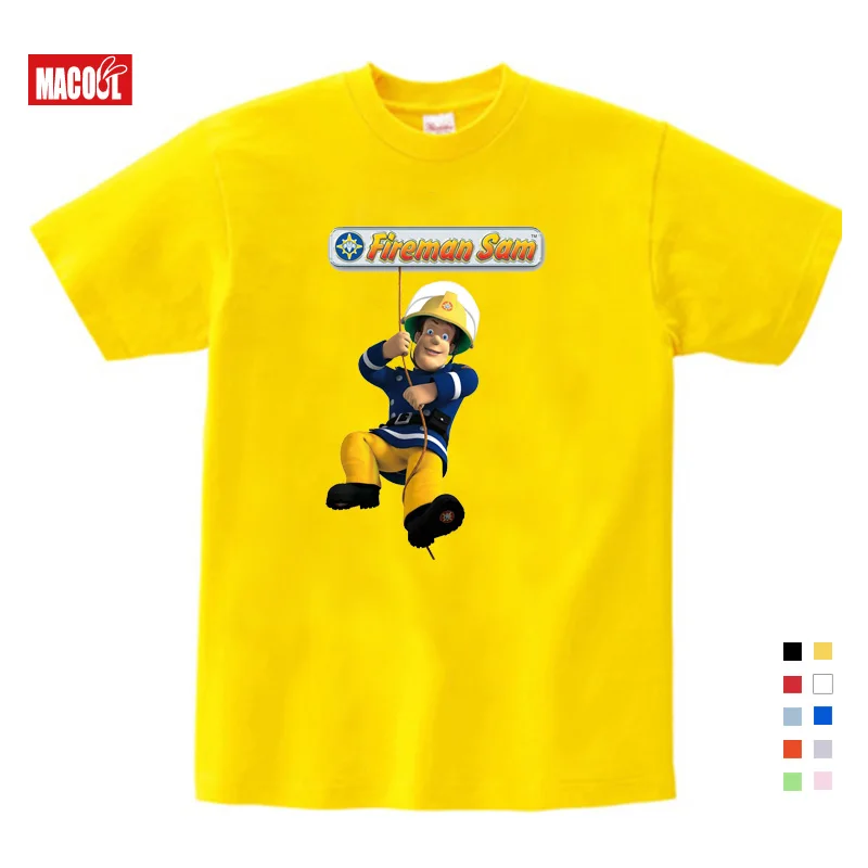 Children Hot Cartoon Fireman Sam Print Tee Tops Clothes For Kid Short Sleeve T-shirts Boy Girls 100%Cotton T-shirt Costume