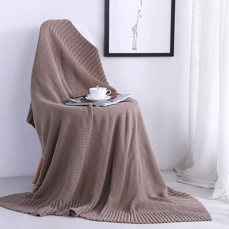 

European Style Brown Solid Color Knitting Sale Brand Blankets For Beds Fleece Warm Winter Sleeping Sofa Blanket Plaid Bedspreads