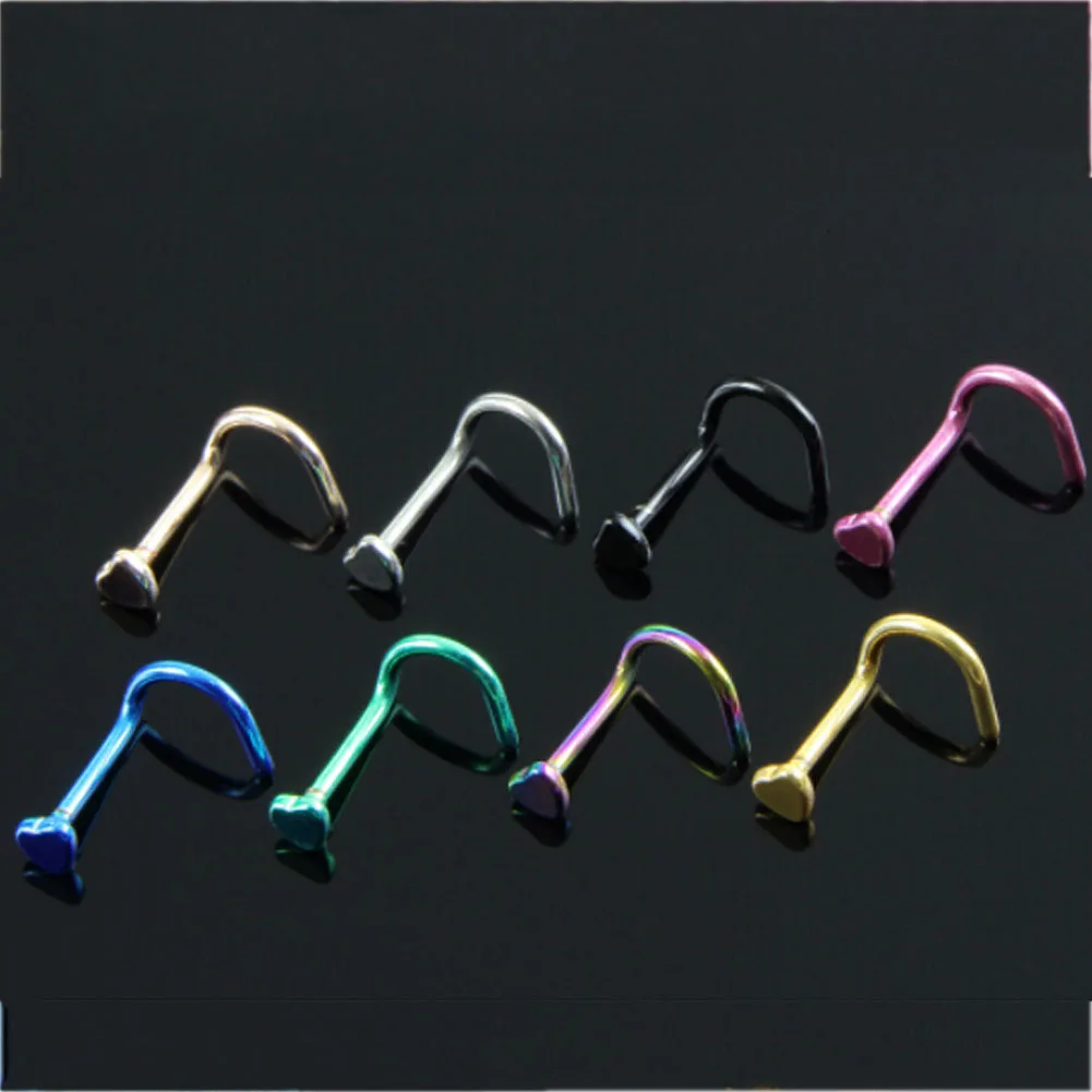 

1pc Hollow Heart Stainless Steel Corner Nose Screw Rings Studs Piercing Nail Nails Nasal Nails Heart-shaped Nose Ring