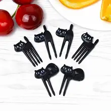 Милые Мультяшные фрукты вилка кошка детская вилка ланч бокс Декор Аксессуары Черный цвет