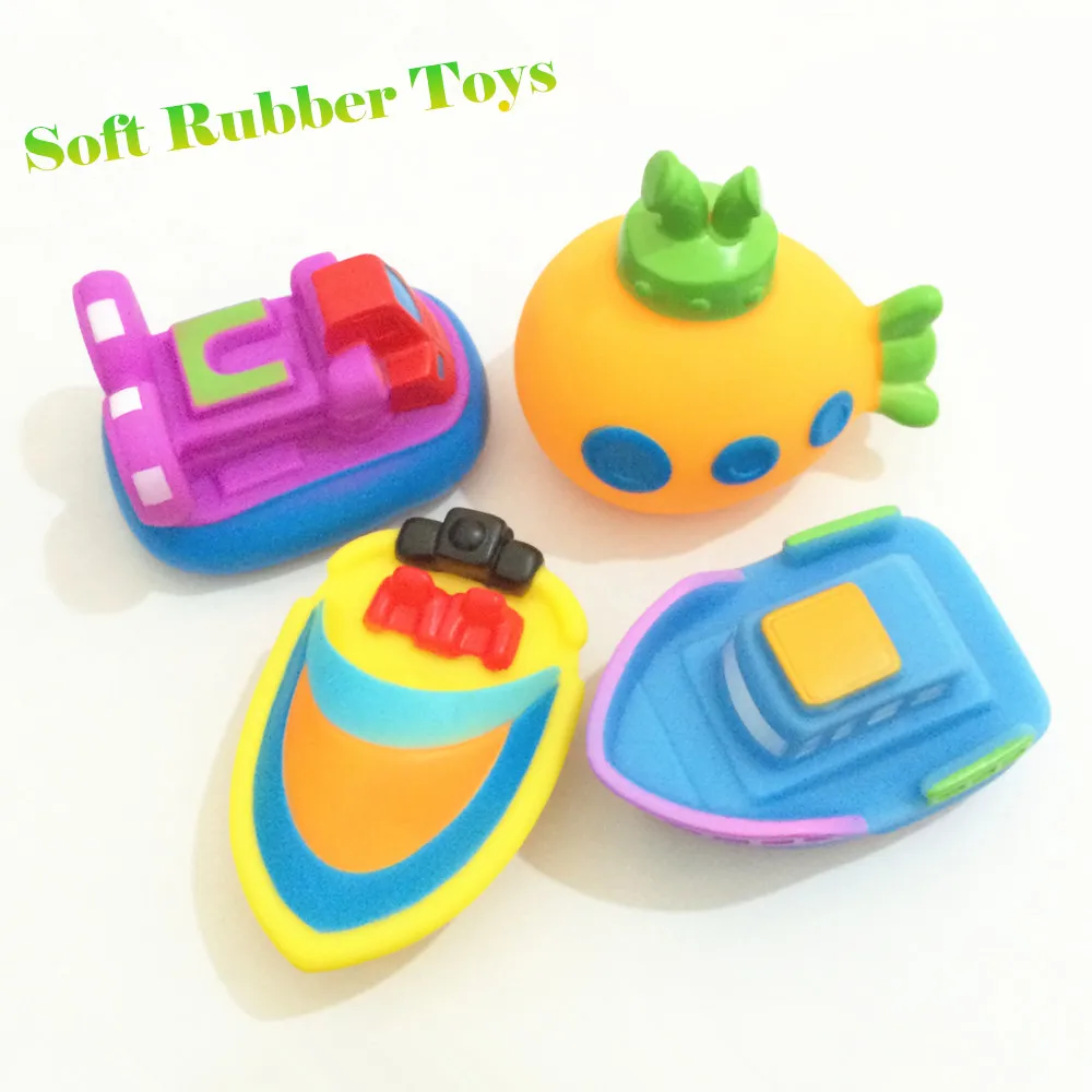 4pc 100Safe Water Spray Bath Toys for Boys Boat Soft Rubber Toys in