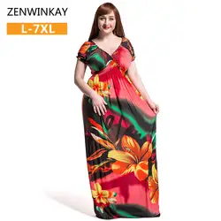 Женские Длинные Платья Макси Dress Цветочный Печати Чешские Boho Dress Ethnic 2017 Женщины Summer Beach Dress Плюс Размер 3xl 4xl 5xl 6xl