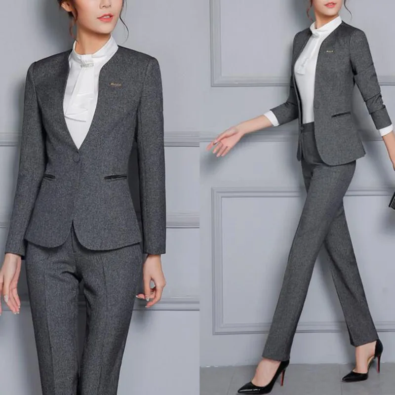 

Pants Suit For Women Office Ladies Formal Work Business Wear Stylish Elegant Spring Autumn Blazer Two Piece Set Plus Size 4XL