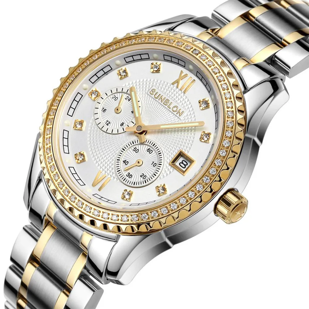 

SUNBLON Two-Way Timing Movement Stainless Men's Automatic Mechanical Watch Stainless steel wire mesh Masculinity Top brands