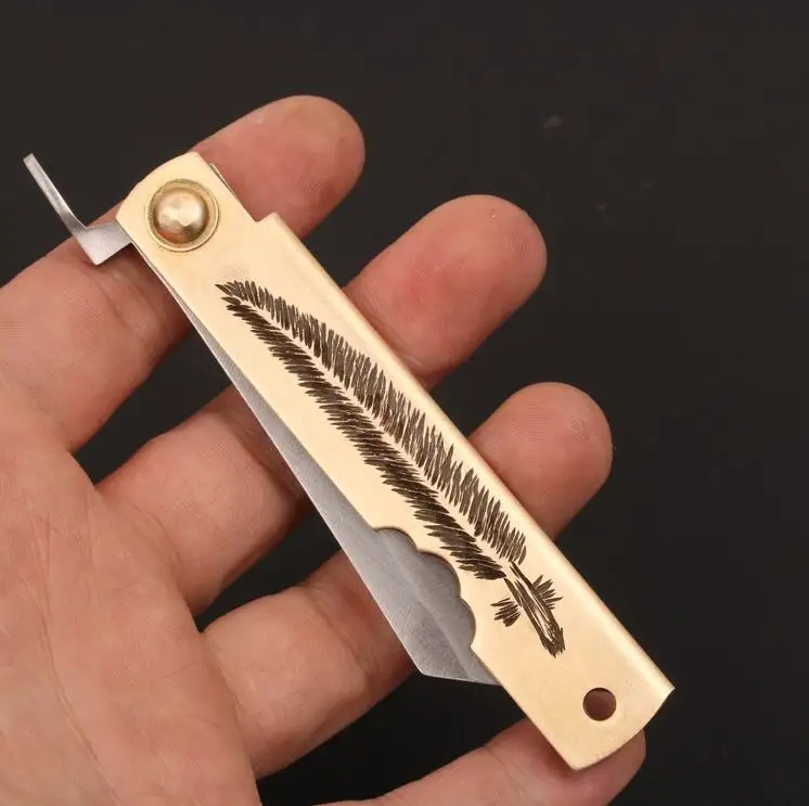 Ручной работы традиционный японский складной стиль нож с shealth бритвы нож перья шаблон латунь чехол масло кожа - Цвет: Type 4