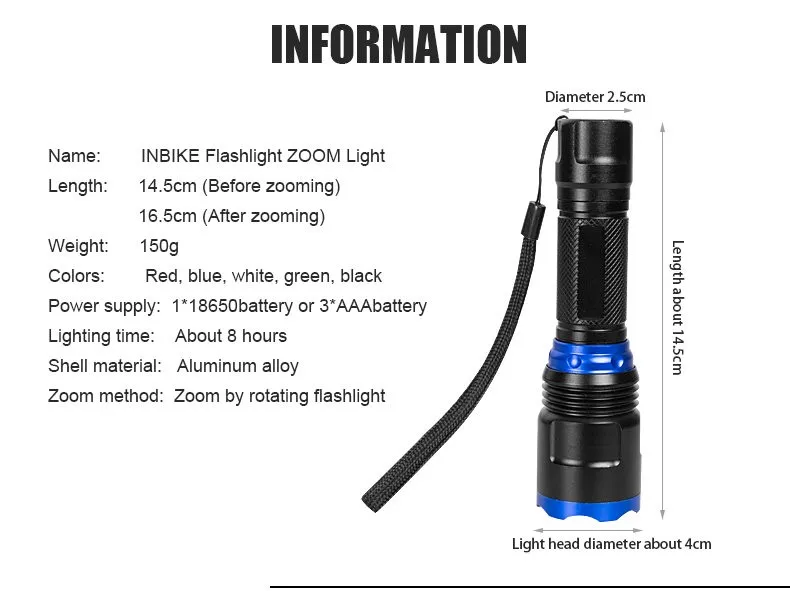 Excellent INBIKE Bike Light Front Handlebar with Torch Holder Led Bicycle Front Light Cycling Flashlight Q5 Zoom Bicycle Accessories IL779 9