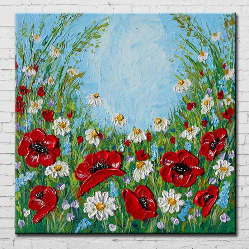

Large Knife Flowers Picture Handpainted Abstract Red White Flower Oil Painting on Canvas Handmade Floral Paintings Modern Decor