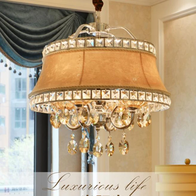 

European style LED crystal Pendant Lights vintage hanging lamp retro living room dinning room Pendant Lamp with fabric lampshade