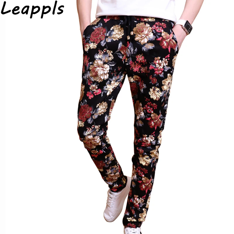 

Leappls men pants brand clothing Fashion England Style printing Pencil Pants Full Length streetwear pantalones para hombre new