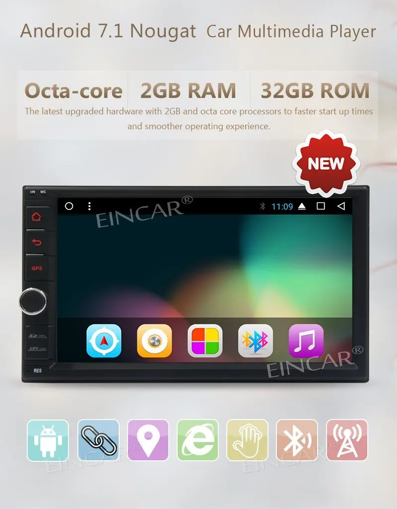 Clearance Android 7.1 Octa Core 2GB 32GB 2 Din GPS Car Audio with Radio Receiver Bluetooth 7 Inch Touch Screen Support Wifi AM/FM DVR OBD2 1