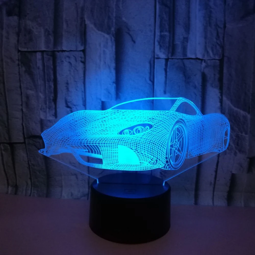 Новинка 3D настольная лампа 3D гоночный автомобиль ночные огни светодио дный LED USB 7 цветов датчик настольная лампа как праздник год День Рождения Декор подарки