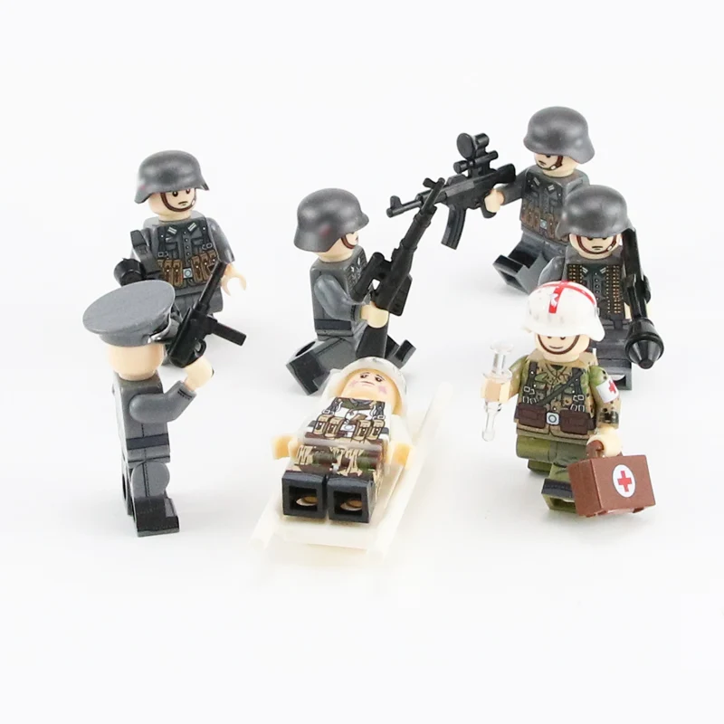 WW2 военный армейский солдатский фигурки строительные блоки немецкие медные части носилки оружие шлем аксессуары Кирпичи игрушки для детей