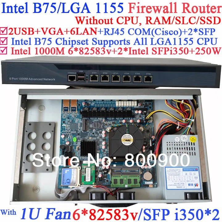 

1U Firewall router Barebone PC with B75 chipset two SFP ports intel i350 six 82583v 1000M LAN NO CPU Wayos ROS Mikrotik support