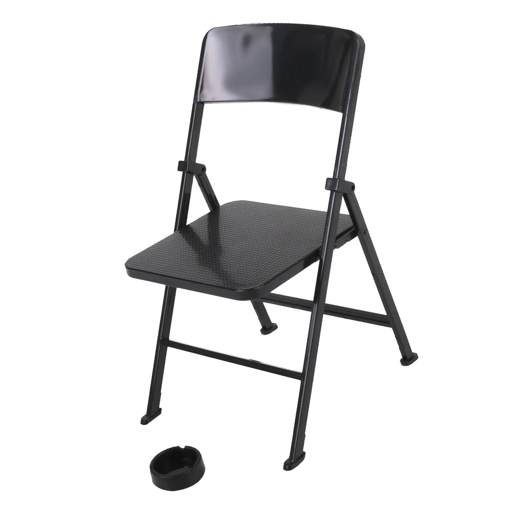 1/6 Scale Mini Folding Chair with Ashtray for Dolls Action Figures Black