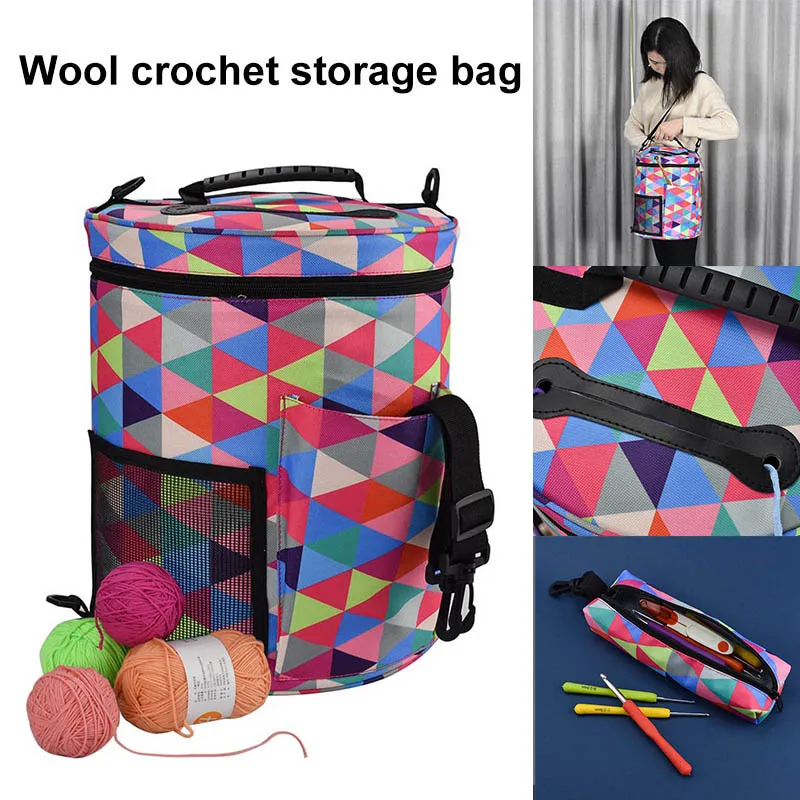 

Waterproof Crocheting Supplies Printed Round Storage Bag with Handle Zip Mesh Pouch LBShipping