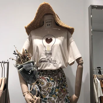 

2018 New Summer Fashion Women's Tops O Neck Letter Embroidery Short Sleeve T-shirts All-match Loose Students Tees