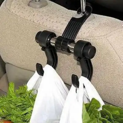 Черные автомобильные крючки для заднего сиденья для продуктовых покупок, автомобильная вешалка, гибкая Автомобильная стойка, зажим, Автомобильный подголовник для сумок, крючок - изображение