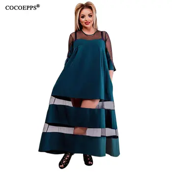 

2019 Summer Women Long Dress Sexy Mesh Autumn Half Sleeve Patchwork Dresses Vestido Elegant A-line Party Plus size Dress 5XL 6XL